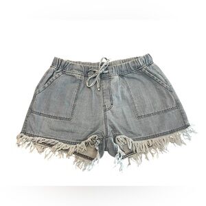 Y4- DT Jeans 2XL Frayed Hem Drawstring Denim Shorts - Gray